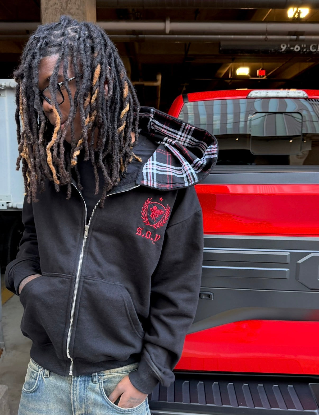 “Cherry Plaid” Zip-up