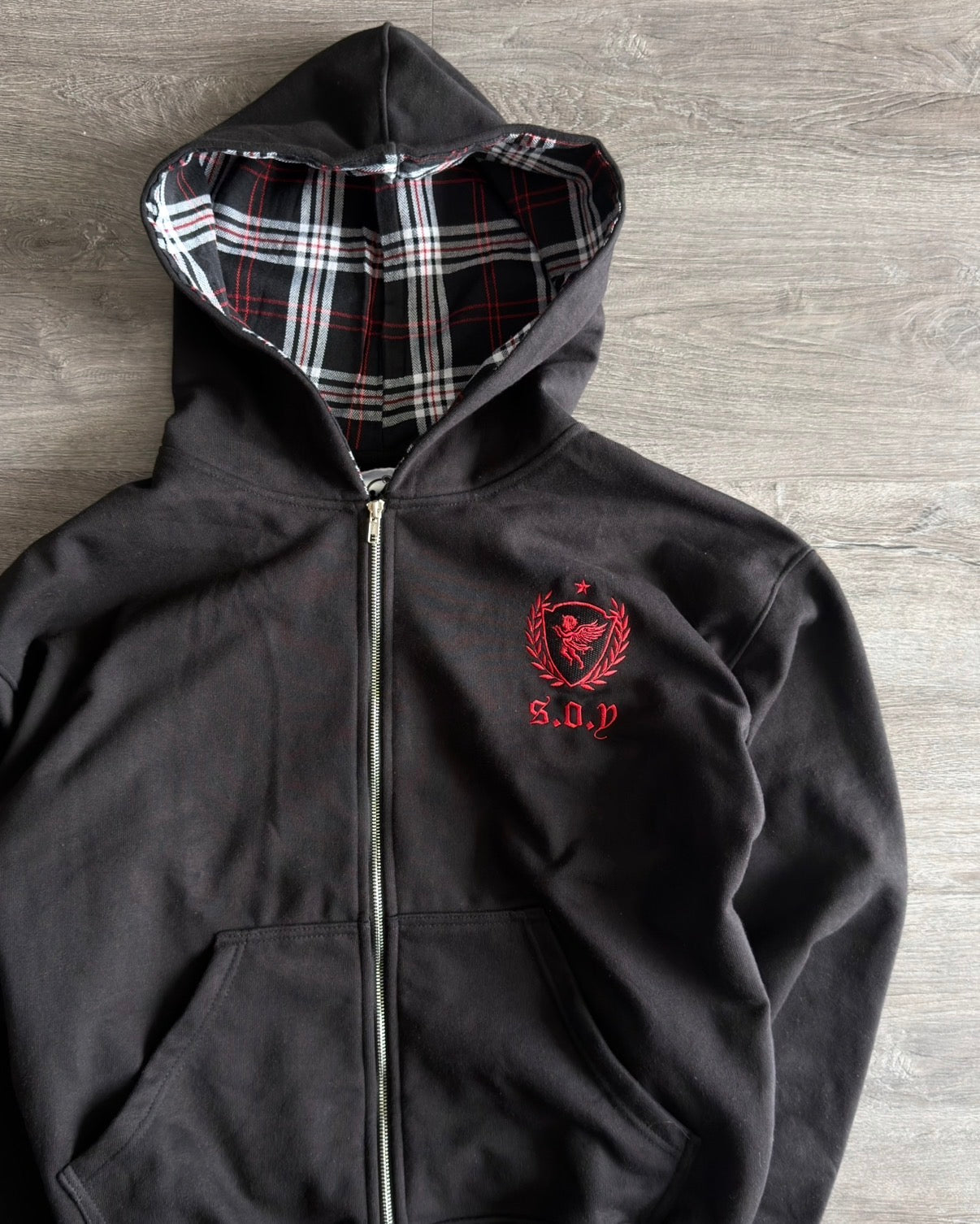 “Cherry Plaid” Zip-up